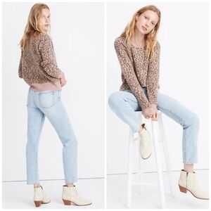 Madewell Shrunken Pullover Sweater in Leopard Tan Pink Meriono Wool Medium
